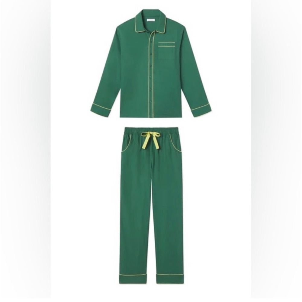 LAKE Flannel Piped Pajama Set Mens XXS Grove Green Button Down Long Sleeve NEW
